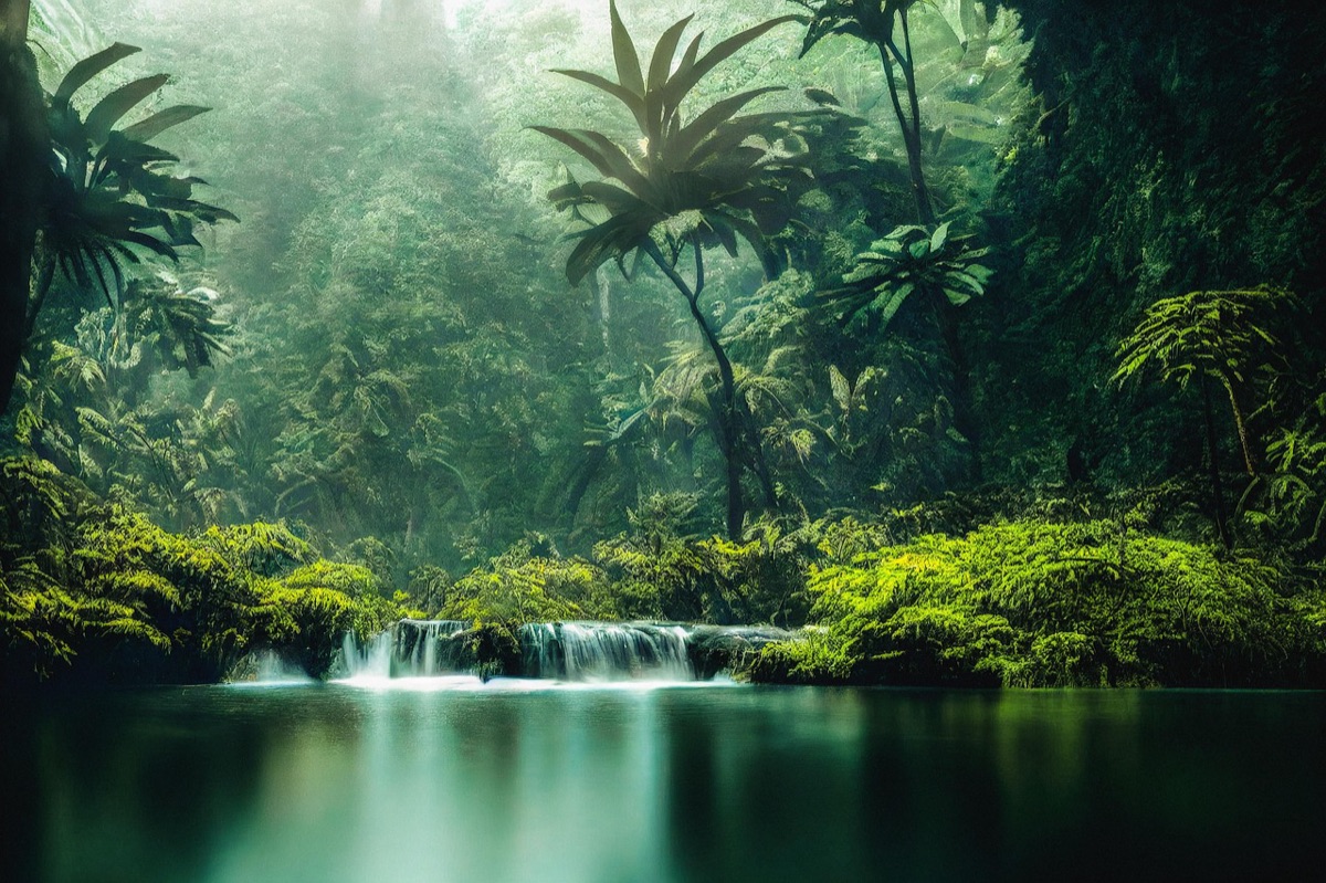 Vue d'une cascade balinaise entourée de forêt