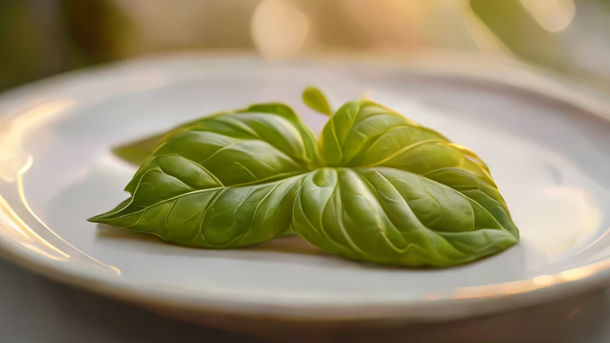 Basil leaf is a green herb with serrated edges and a fragrant scent.