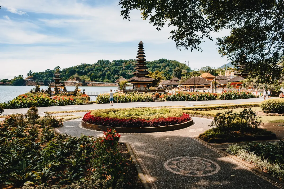 Beautiful landscape of Pura Ulun Danu Bratan temple and garden in Bali, Indonesia.