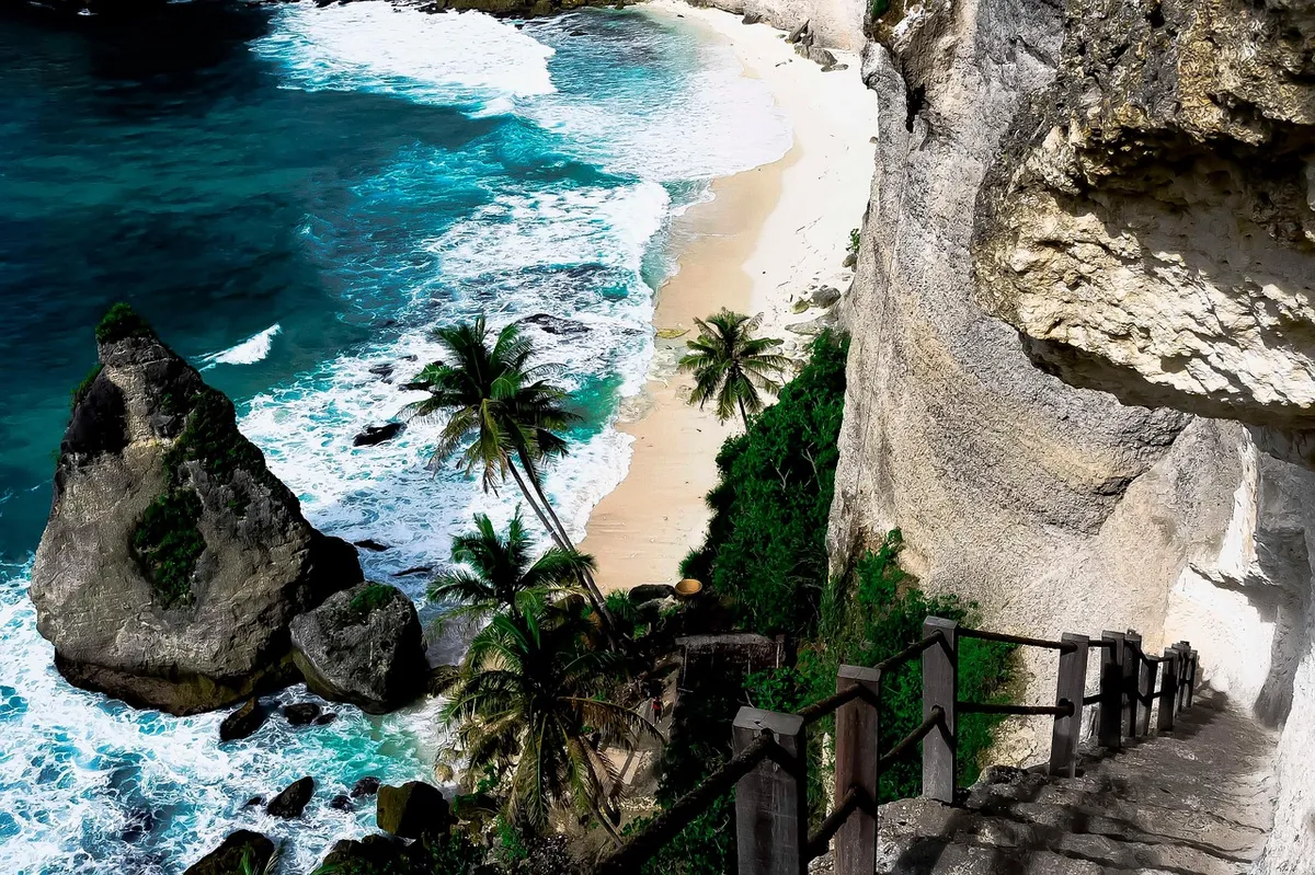 beach, sea, nusa penida, indonesia, coast, stairs, rock, ocean, water, nature, scenic, tropical, island, nusa penida, nusa penida, nusa penida, nusa penida, nus